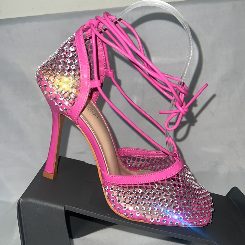 Pink ROSALYN Rhinestone Mesh Net Sandals by Mixx Shuz Sz8.5 - Picture 8 of 16